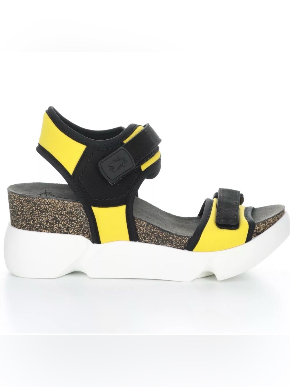 FLY London Sigo Neoprene & Suede Sandals Black Yellow sz 39